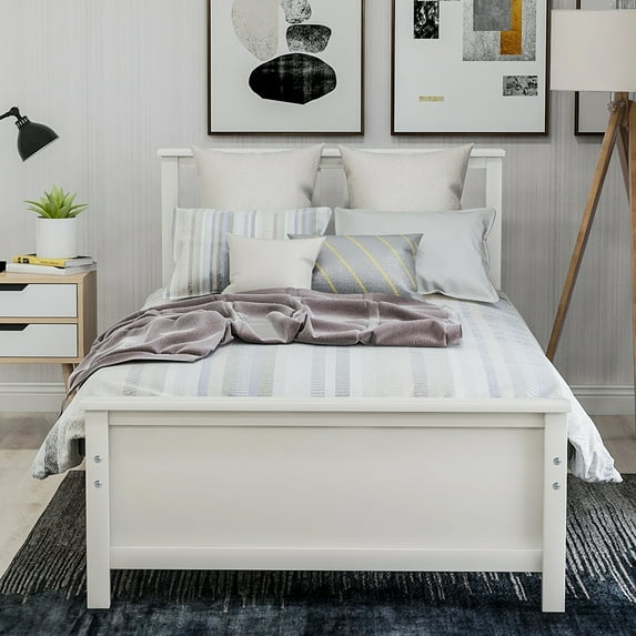 Topcobe Classic Pine Wood Lightweight Platform Bed, Twin, White