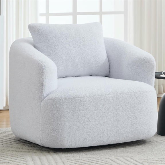 Topcobe Comfy 360° Swivel Chair with Teddy Fleece Cushion - High-Resilience Sponge Sofa for Living Room, Bedroom, Apartment, White