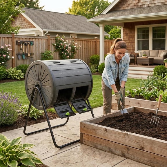 Topcobe Compost Tumbler 37.5 Gallon Large Outdoor Compost Bin, Large Outdoor Compost Bin, Outdoor Tumbling Compost Bin-Black