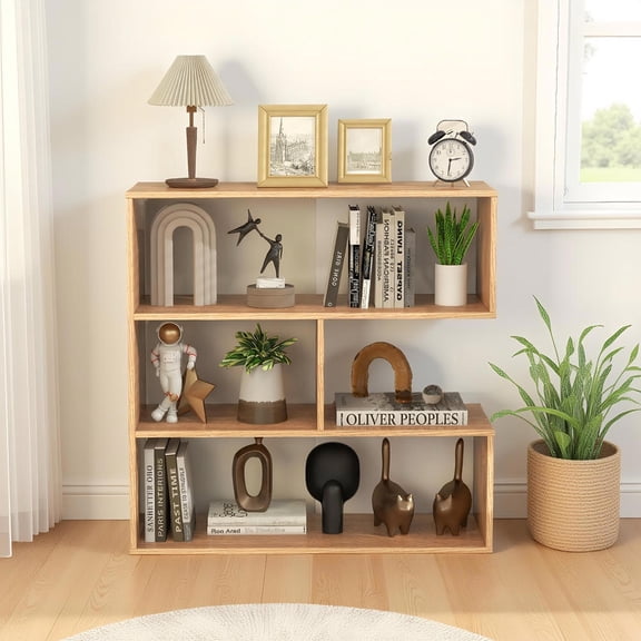 Topcobe Concave Bookshelf 3-Shelf Open Bookcase with Anti-Toppling Device for Living Room Study Office, Tall Bookshelf Modern Book Case for Books, CDs, Movies