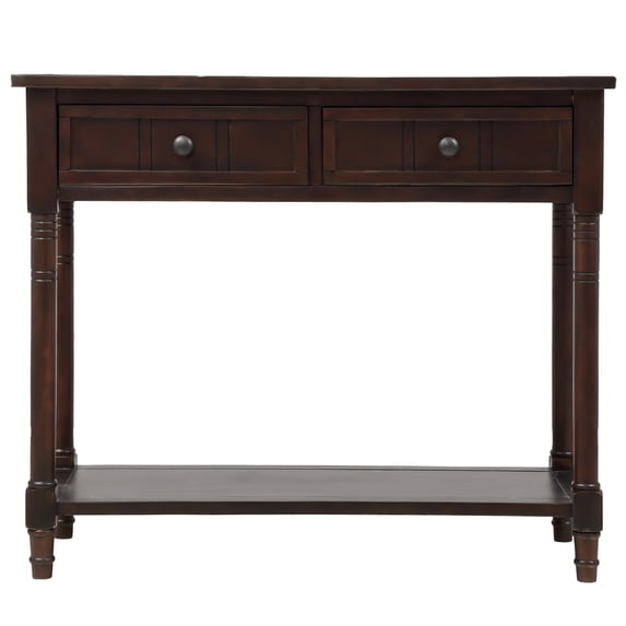 Topcobe Console Sofa Table with 2 Drawers and Bottom Shelf, Entryway Table with Solid Wood Legs for Living Room Bedroom, Espresso