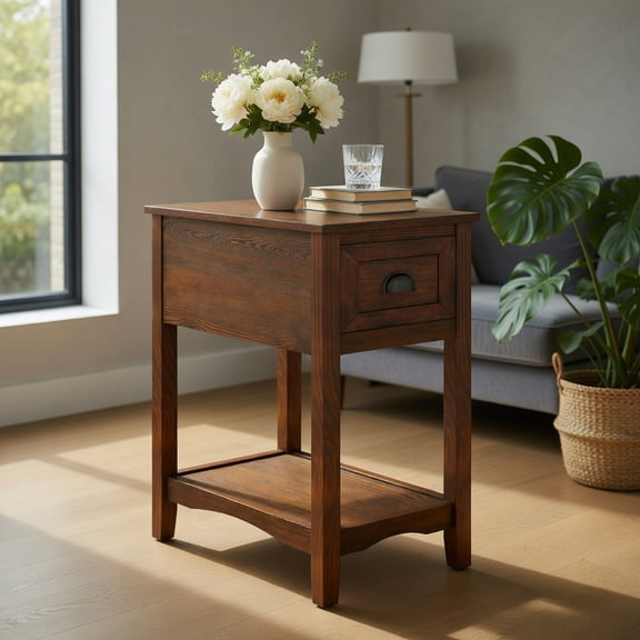 Topcobe Contemporary Chair Side End Table Compact Table with Drawer Nightstand, Small Side Table for Small Spaces, Couch Side Table Living Room, Natural