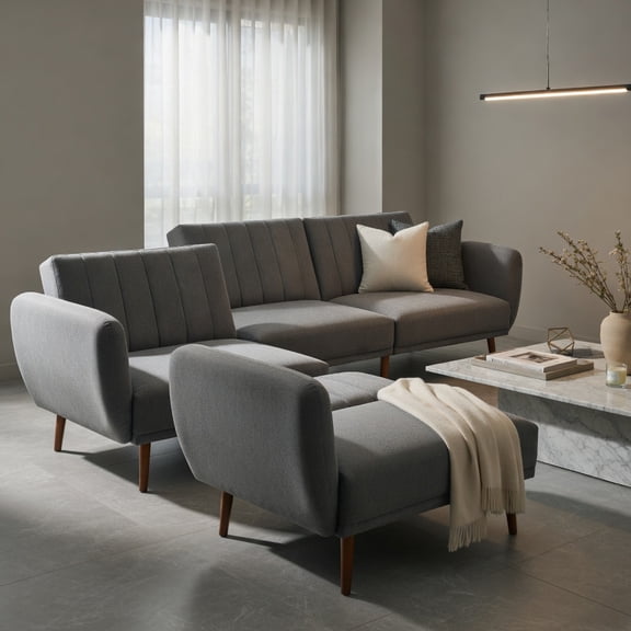 Topcobe Convertible Futon Sofa Bed Adjustable Couch Sleeper with Wood Legs, Sofa Bed Sleeper for Adults, Classic Design, Gray