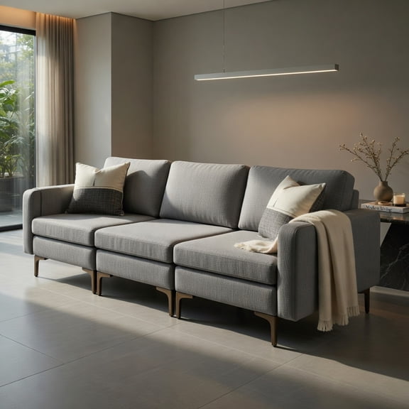 Topcobe Convertible Leather Sofa Couch with Magazine Pockets 3-Seat with 2 USB Port, Couches for Living Room, Sofa Bed Sleeper for Adults, Stylish Design, Gray