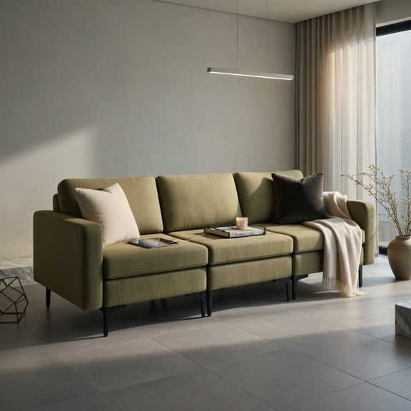 Topcobe Convertible Leather Sofa Couch with Magazine Pockets 3-Seat with 2 USB Port, Couches for Living Room, Stylish and Comfortable Design, Green