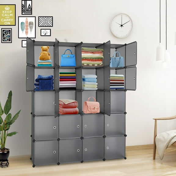 Topcobe Cube Storage Organizer, 20 Cube Storage Unit for Clothes, Plastic Cube Storage Shelves, Wardrobe Cabinet for Bedroom Living Room Office, Gray