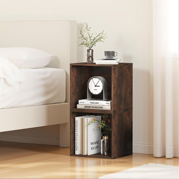 Topcobe Cube Storage Organizer Stackable Open Book Shelf Wooden Display Shelving Unit, Modern Furniture for Indoor, Living Room, Dining Room-Rustic Brown