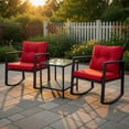 thumbnail image 1 of Topcobe Cushioned Patio Rattan Seating Rocking Chair Glass Table Set 3 Pieces with Steel Frame Furniture, Black, 1 of 7