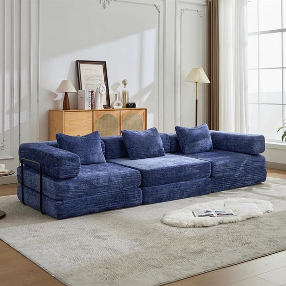 Topcobe Dark Blue Modular Sectional Sofa, Living Room & Bedroom Comfort with No Assembly Necessar, Convertible Floor Sofa with Fixed Frame, Sectional Sofa
