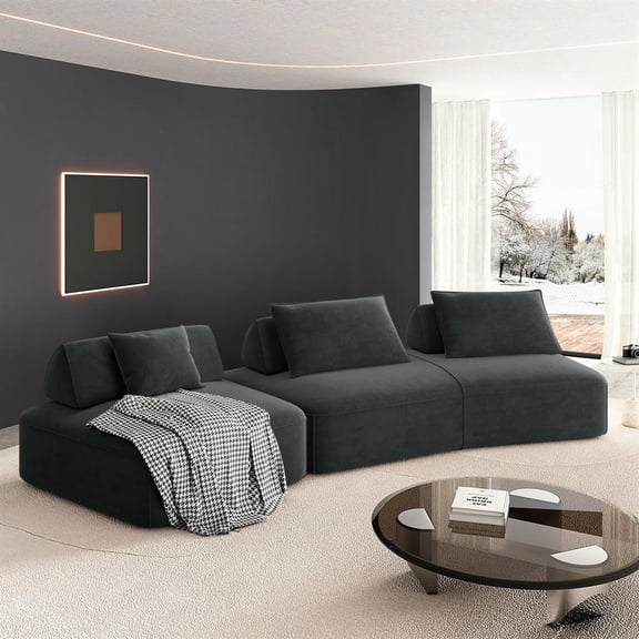 Topcobe Deep Seat Sofa Bed - Oversized Modular Sectional with Luxury Chenille Fabric, Removable Backrests & Soft Pillows, Ideal for Living Room & Office, Dark Gray