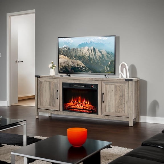 Topcobe Electric Fireplace TV Stand with Storage Cabinets for TVs up to 70", Living Room TV Stand with Storage, Corner Entertainment Center, Natural