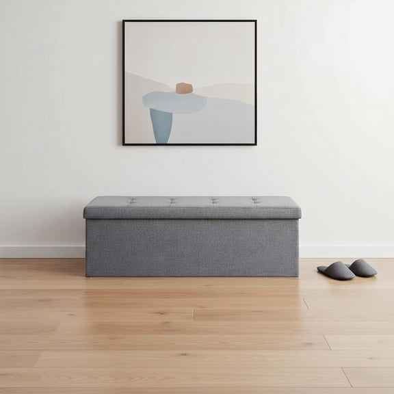 Topcobe Fabric Folding Storage with Divider Bed End Bench, Foldable Storage Box Closet Dresser Drawer Organizer, Light Gray