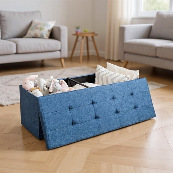 Topcobe Fabric Folding Storage with Divider Bed End Bench, Foldable Storage Box Closet Dresser Drawer Organizer, Navy