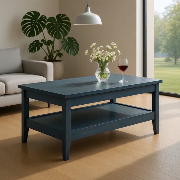 Topcobe Farmhouse Coffee Table Rustic Cocktail Table, Center Table for Living Room, Modern Furniture for Home-Thickened Tabletop-Blue