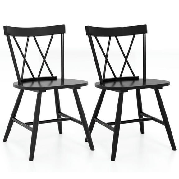 Topcobe Farmhouse Kitchen Dining Chair Set of 2 with Rubber Wood Frame, Modern Furniture for Living Room, Balcony-Black