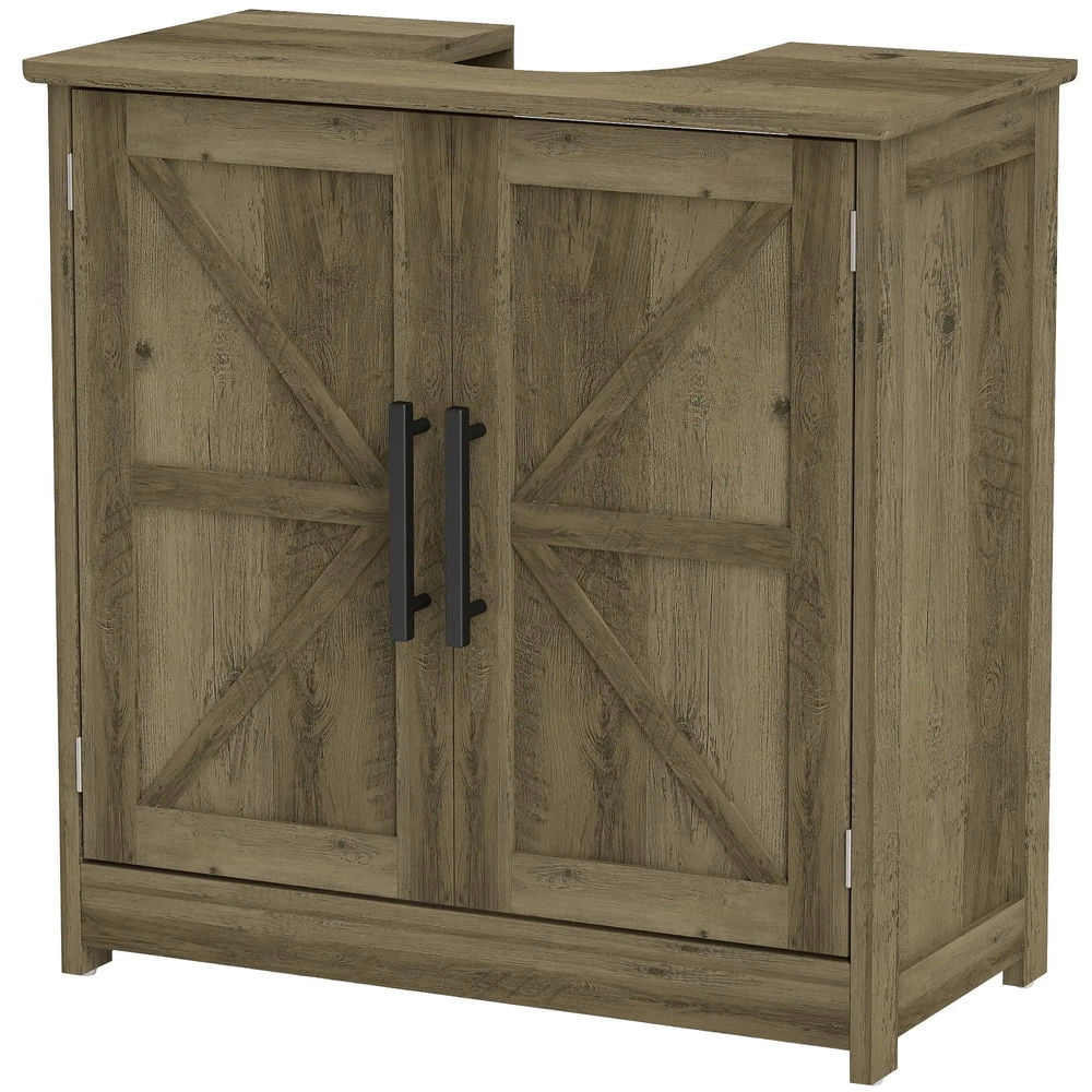 Topcobe Farmhouse Pedestal Sink Storage Cabinet, Bathroom Sink Cabinet with 2 Barn Doors and Adjustable Shelf, Indoor Modern Furniture for Bathroom, Light Gray