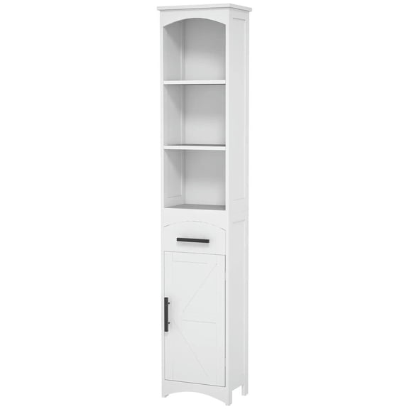 Topcobe Farmhouse Tall Slim Bathroom Storage Cabinet with Recessed Drawer, Narrow Cabinet with Barn Door, Modern Furniture for Indoor, White