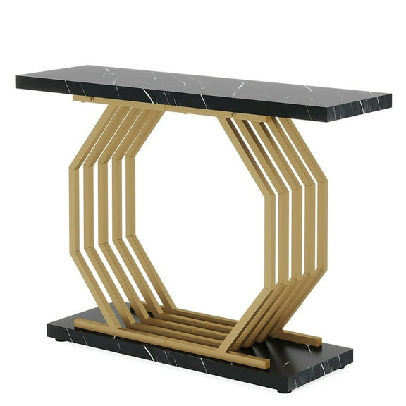 Topcobe Faux Marble Console Table, 40" Accent Sofa Table with Geometric Metal Base, Modern Furniture for Indoor, Entryway, Hallway, Black & Gold