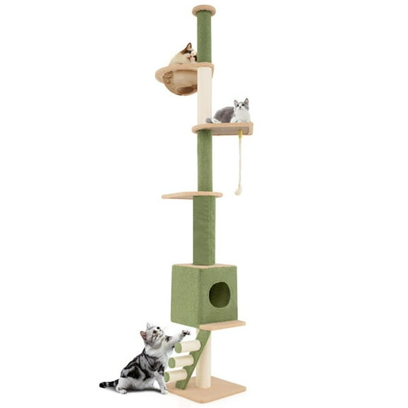 Topcobe Floor to Ceiling Cat Tree with 86-99.5 Inch Adjustable Height and Extra Post, Modern Furniture for Indoor, Table for Living Room-Green