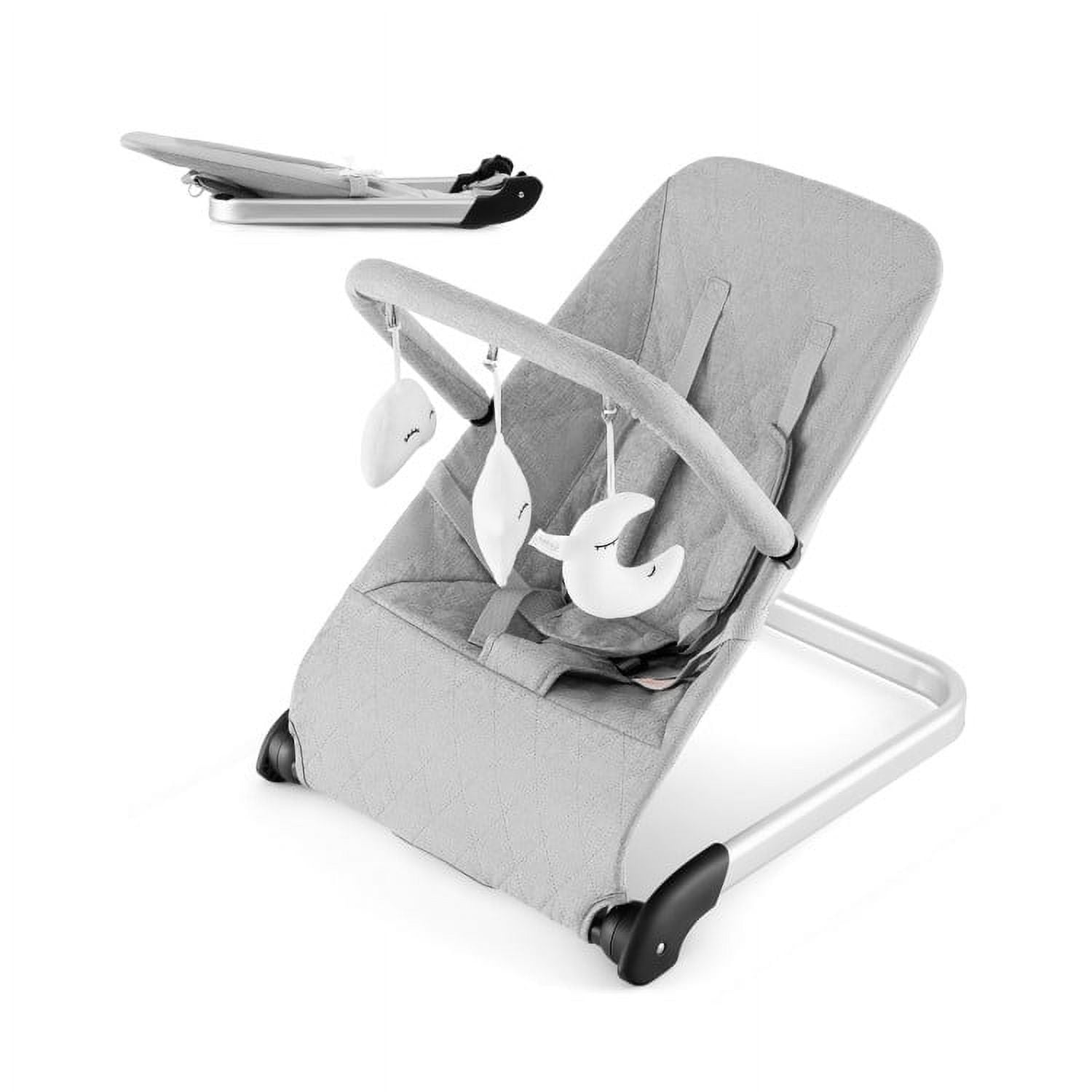 Topcobe Foldable Baby Bouncer with Removable Fabric Cover and Toy Bar, Infant Learn-to-Sit Stages Floor Seat, Gray