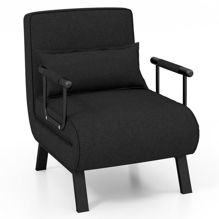 Topcobe Folding 6 Position Convertible Sleeper Bed Armchair Lounge Couch with Pillow, Upholstered Lazy Chair, Black