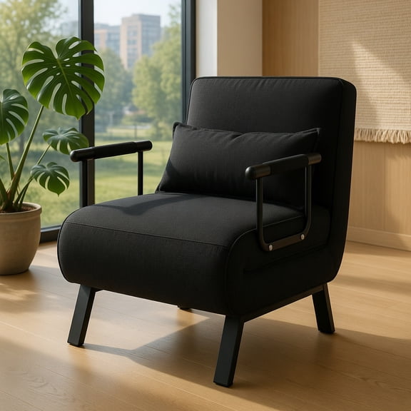 Topcobe Folding 6 Position Convertible Sleeper Bed Armchair Lounge Couch with Pillow, Upholstered Lazy Chair, Black