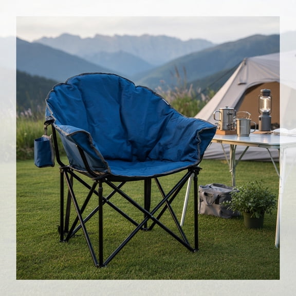 Topcobe Folding Camping Moon Padded Chair with Carrying Bag, Comfy Camping Chairs for Adults, Navy