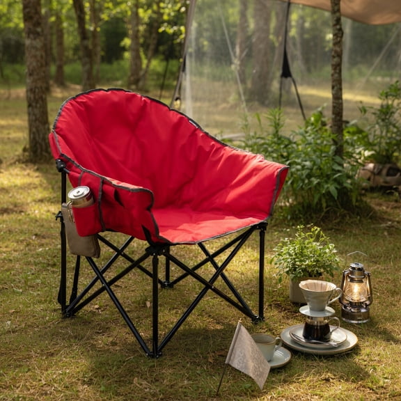 Topcobe Folding Camping Moon Padded Chair with Carrying Bag, Portable Chairs for Adults, Comfy Outdoor Chair, Red