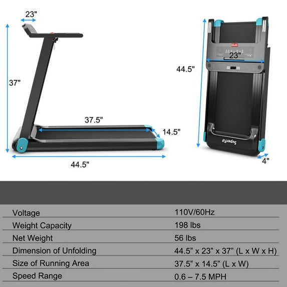 Topcobe Folding Electric Compact Walking Treadmill with APP Control Speaker, Under Desk Walking Pad Treadmill, Walking Pad for Home, Blue