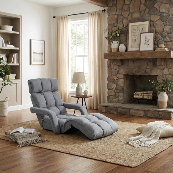 Topcobe Folding Lazy Floor Chair Sofa with Armrests and Pillow, Single Sofa Bed for Living Room Bedroom Balcony, Folding Sleeper Sofa Chair Bed, Gray