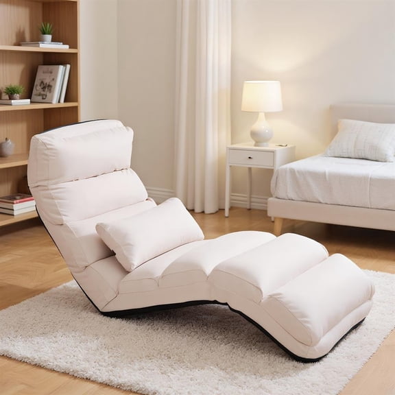 Topcobe Folding Lazy Sofa Chair Stylish Sofa Couch Beds Lounge Chair with Pillow, Single Sofa Bed for Living Room, Simple Stylish Design, Beige