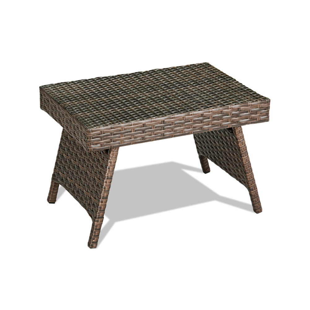 Topcobe Folding PE Rattan Side Coffee Table Patio Garden Furniture, Outdoor Deck Furniture, Brown