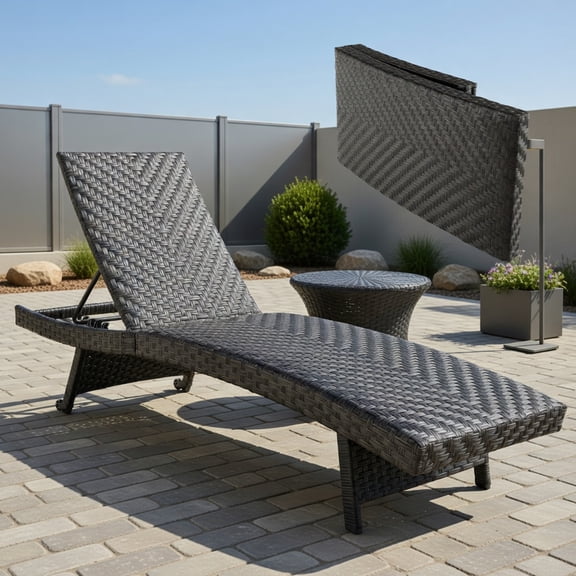 Topcobe Folding Padded Rattan Patio Chaise Lounge with Adjustable Backrest and Quick Dry Foam All Weather, Outdoor Patio Furniture for Balcony Garden Backyard-1 Piece