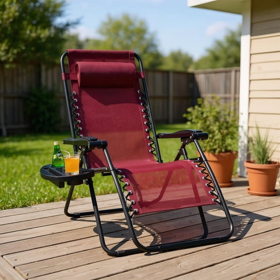 Topcobe Folding Patio Zero Gravity Chair - Dark Red