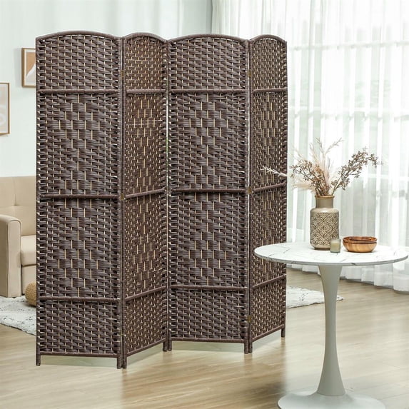 Topcobe Folding Room Divider Screen 4 Panel 6' Tall Privacy Screen Freestanding Wood Partition for Home Office, Privacy Screen, Partition Room Dividers for Home, Apartment, Brown