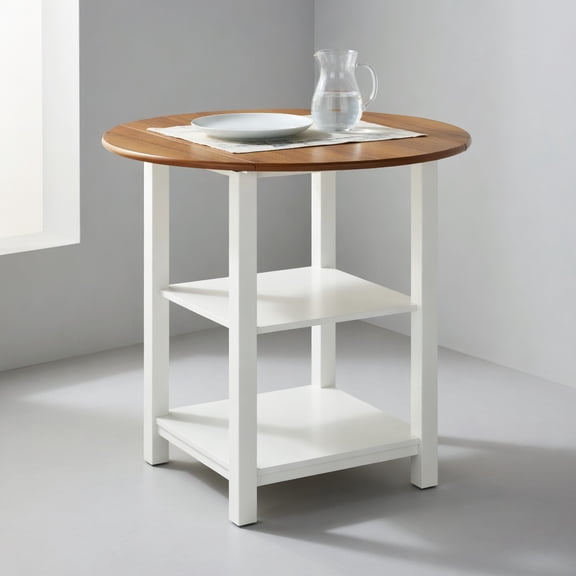 Topcobe Folding Round Dining Table Drop Leaf Table with 2 Shelves for Small Spaces, Modern Furniture for Indoor, Table for Living Room-White