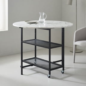 Topcobe Folding Round Dining Table with Lockable Wheels, Modern Furniture for Dining Room, Practical, Easy to Assemble-White
