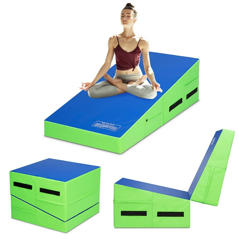 Topcobe Folding Wedge Exercise Gymnastics Mat with Handles Home Gym Fitness Trainer Kit Full Body Workout Green