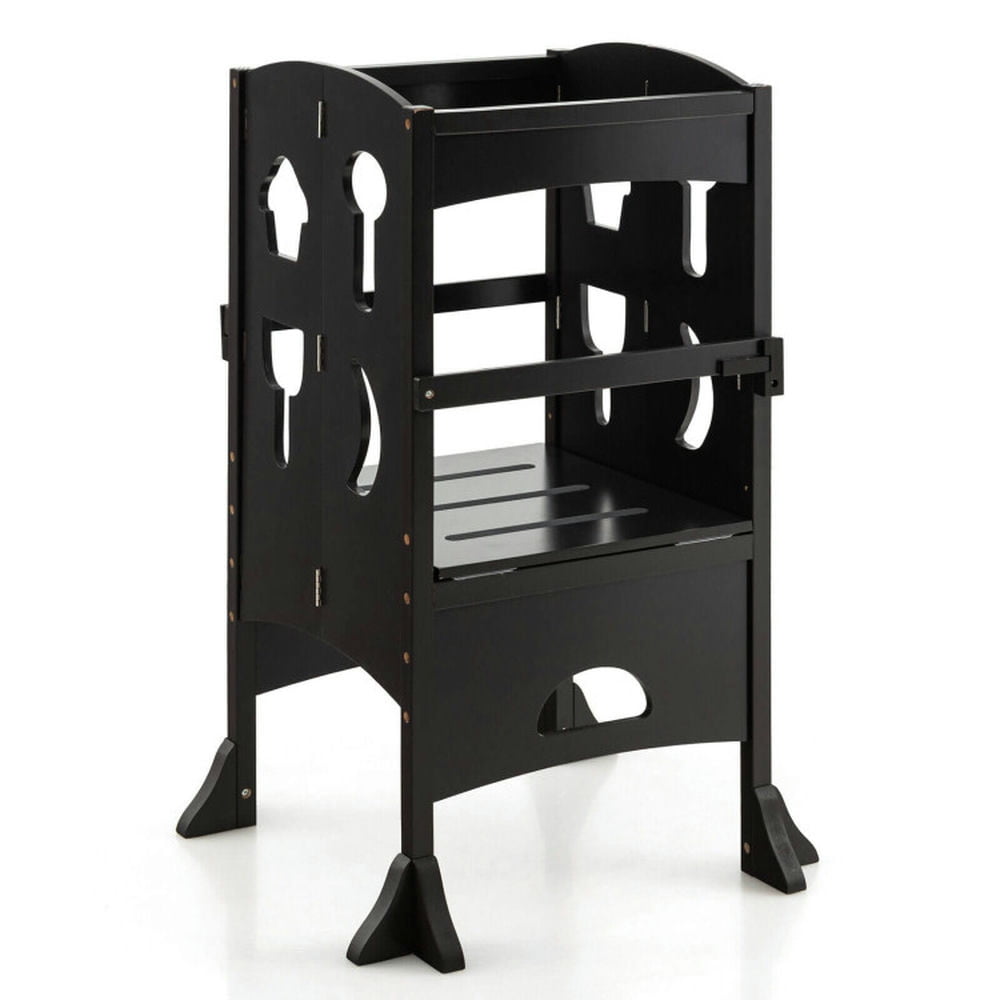 Topcobe Folding Wooden Step Stool with Lockable Safety Rail for Toddler 3+, Toddler Tower Kitchen Helper, Coffee Topcobe Folding Wooden Step Stool with Lockable Safety Rail for Toddler 3+, Toddler Tower Kitchen Helper, Coffee