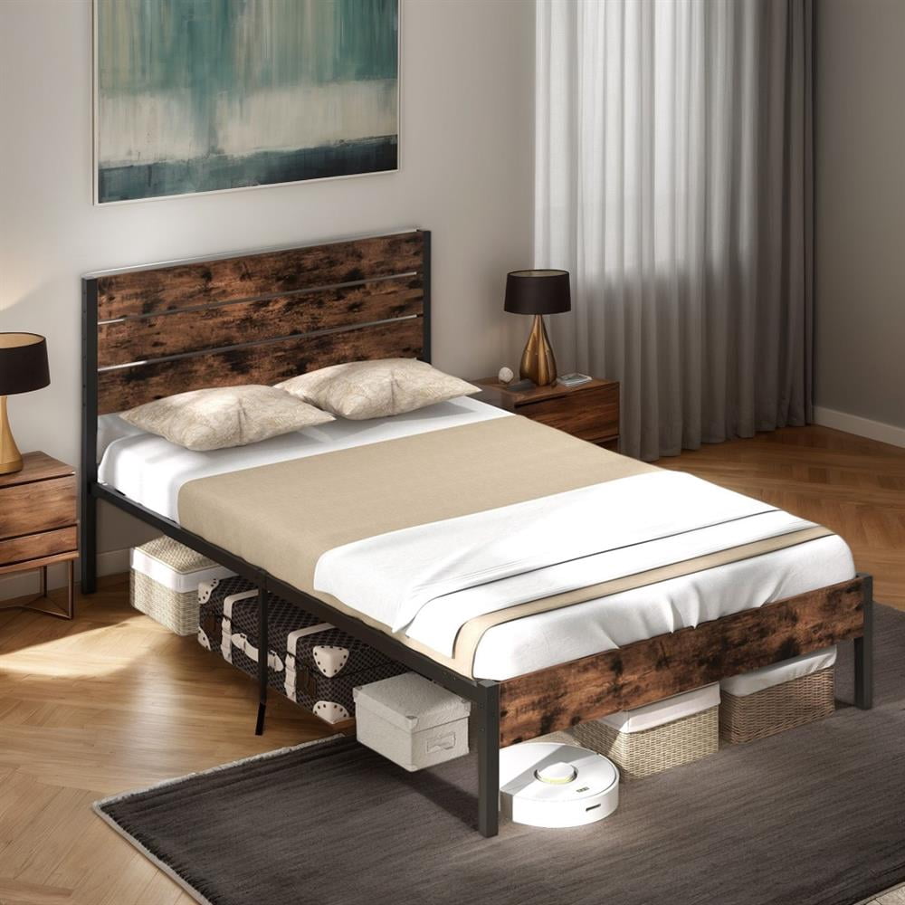 Topcobe Full/King/Queen/Twin Size Bed Frame with High Headboard and Mute Bar, Platform Bed Frame, Indoor Furniture for Bedroom-Full Size