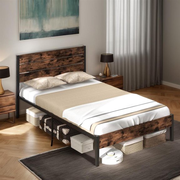 Topcobe Full/King/Queen/Twin Size Bed Frame with High Headboard and Mute Bar, Platform Bed Frame, Indoor Furniture for Bedroom-Full Size