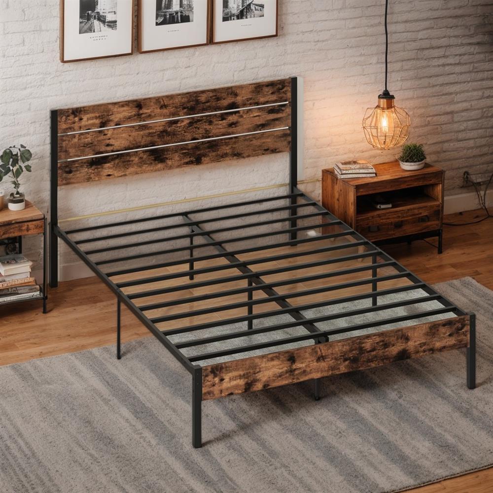 Topcobe Full/King/Queen/Twin Size Bed Frame with High Headboard and Mute Bar, Platform Bed Frame, Indoor Furniture for Bedroom-Queen Size