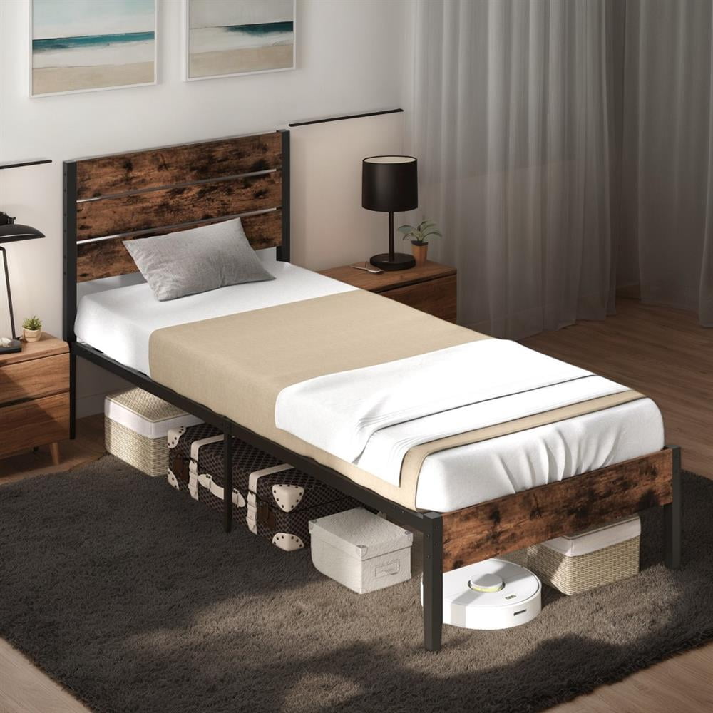 Topcobe Full/King/Queen/Twin Size Bed Frame with High Headboard and Mute Bar, Platform Bed Frame, Indoor Furniture for Bedroom-Twin Size
