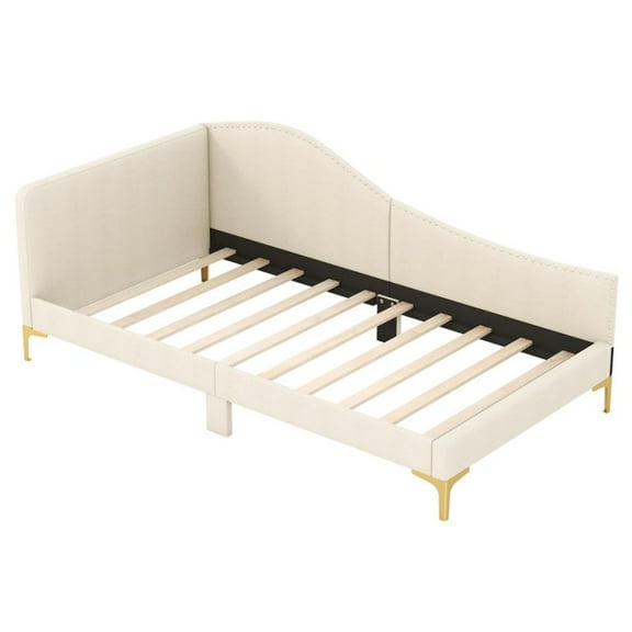 Topcobe Full/Twin Size Upholstered Daybed with Metal Legs and Wood Slats, Bed Frame, Indoor Furniture for Bedroom-Twin Size