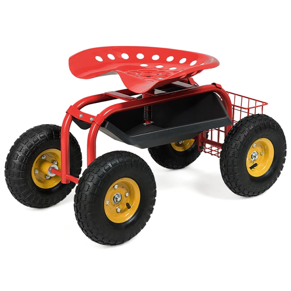 Topcobe Garden Cart Rolling Work Seat With Heavy Duty Tool Tray Gardening Planting, Gardening Cart with Seat, Red Topcobe Garden Cart Rolling Work Seat With Heavy Duty Tool Tray Gardening Planting, Gardening Cart with Seat, Red