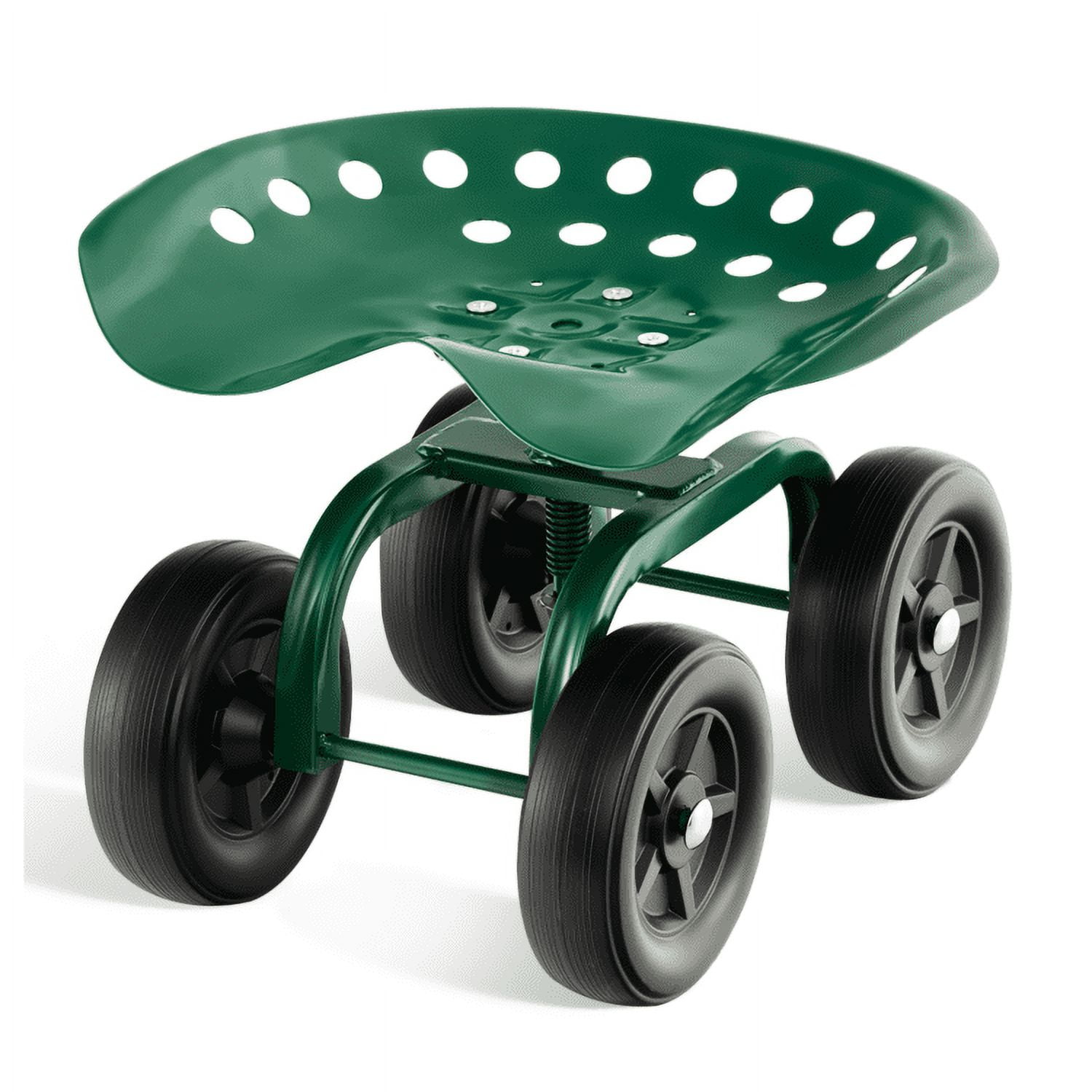 Topcobe Garden Rolling Workseat with 360°Swivel Seat and Adjustable Height, Gardening Cart with Seat, Green