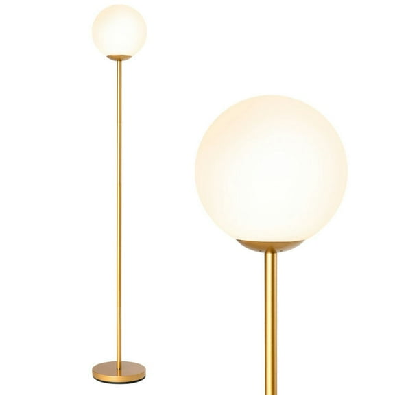 Topcobe Glass Globe LED Floor Lamp with Glass Lampshade, Standing Lamps for Bedroom Office Kid Room-Golden