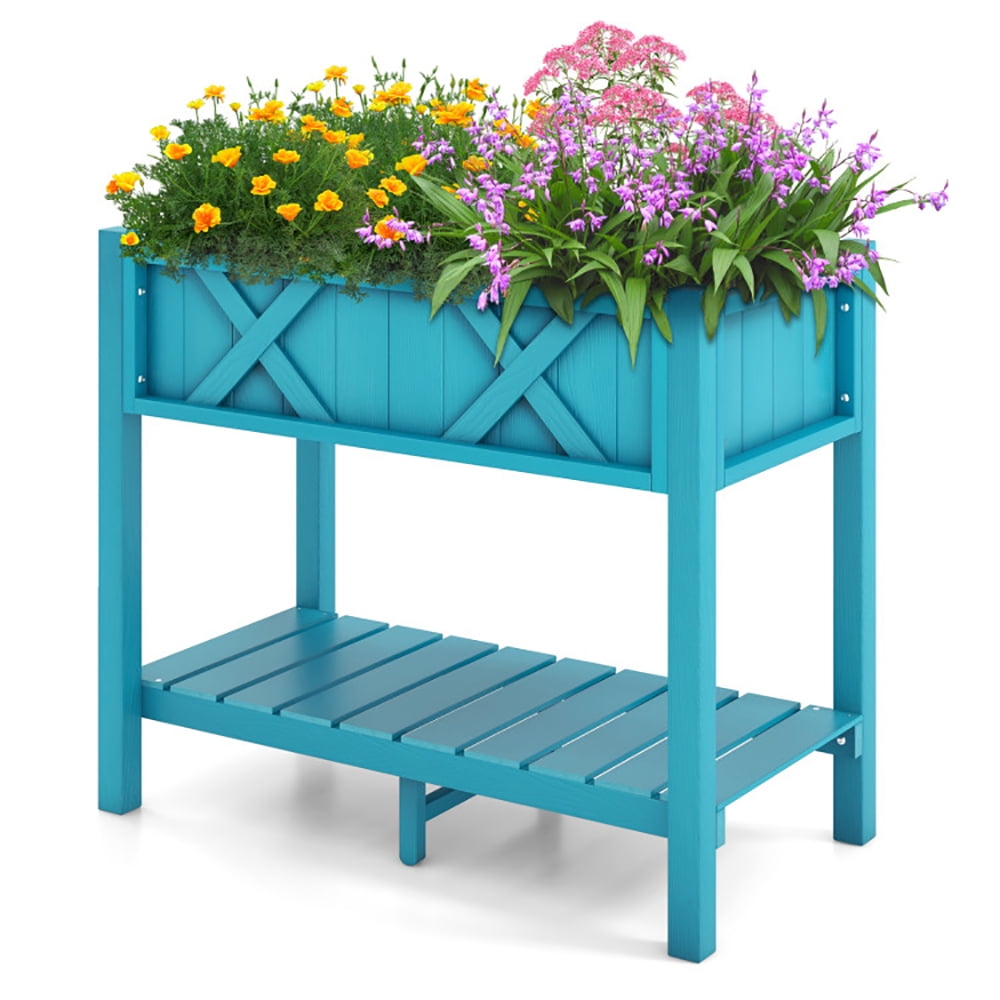Topcobe HIPS Raised Garden Bed Poly Wood Elevated Planter Box, Planters for Outdoor Plants, Planter Boxes for Garden Yard, Blue
