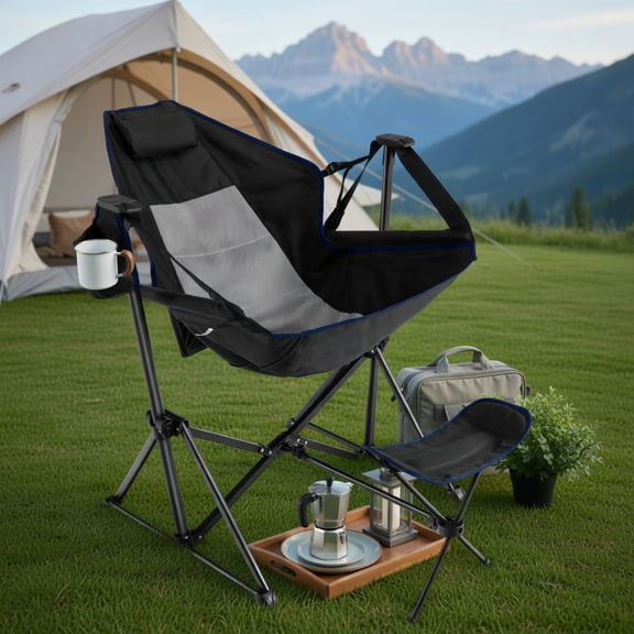 Topcobe Hammock Camping Chair with Retractable Footrest and Carrying Bag, Portable Chairs for Adults, Comfy Outdoor Chair, Black