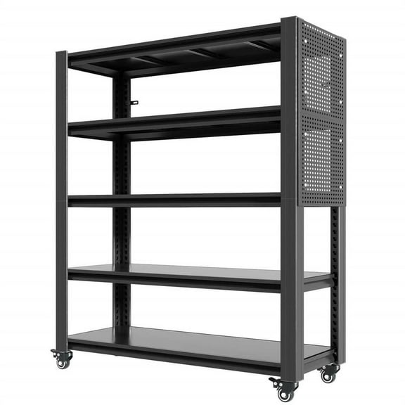 Topcobe Heavy-Duty 5-Tier Storage Shelves, Industrial Metal Shelving Unit with Pegboard & Wheel, Perfect for Warehouse, Garage, Office, Bedroom, Kitchen - 18"D x 47.2"W x 78"H